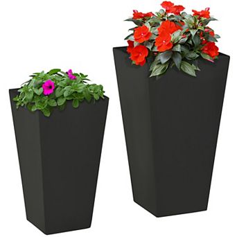 Outsunny 2-pack Mgo Flower Pots With Drainage Hole, Outdoor Planters