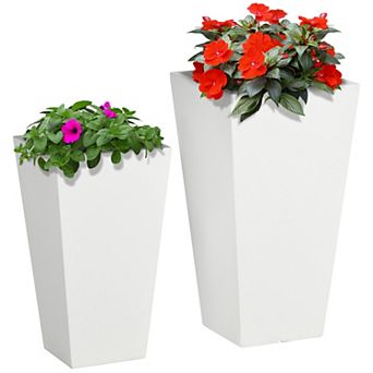 Outsunny 2-pack Mgo Flower Pots With Drainage Hole, Outdoor Planters