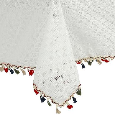 Rectangle Tablecloth Table Cloth With Tassels Wrinkle Free Table Cover Kitchen Dinner Party 53"x71"