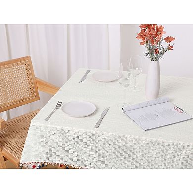 Rectangle Tablecloth Table Cloth With Tassels Wrinkle Free Table Cover Kitchen Dinner Party 53"x71"