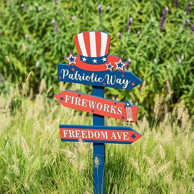Glitzhome Patriotic/ Americana Wooden Top Hat Word Sign Yard Stake