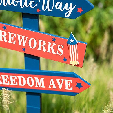 Glitzhome Patriotic/ Americana Wooden Top Hat Word Sign Yard Stake