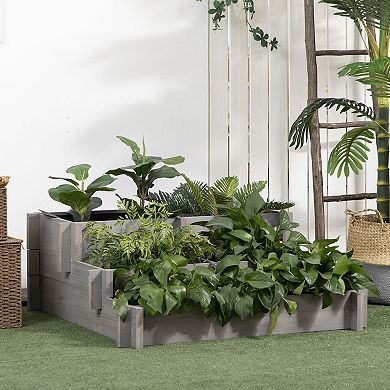 Raised Garden Bed, 3 Tier, 5 Compartments, Draining, Wood Flower Box