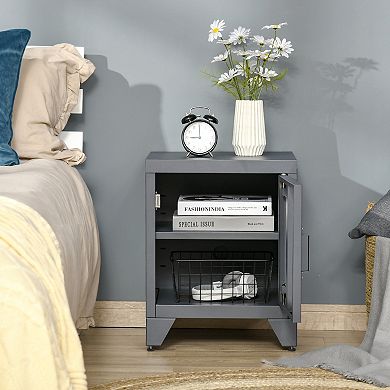 Industrial Accent Metal Storage Nightstand Cabinet W/ Adjustable Shelves