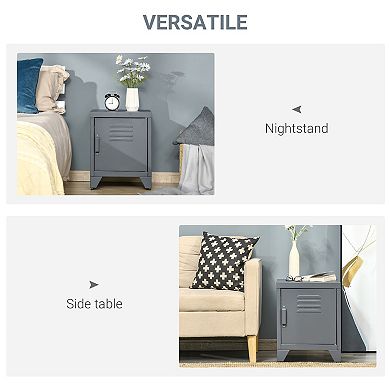 Industrial Accent Metal Storage Nightstand Cabinet W/ Adjustable Shelves
