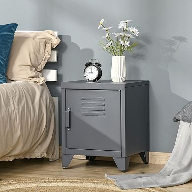 Industrial Accent Metal Storage Nightstand Cabinet W/ Adjustable Shelves
