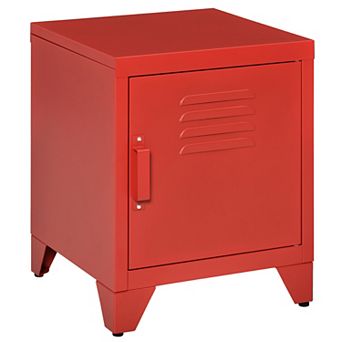 HOMCOM Locker-Style Nightstand Storage Side Table w/ Shelf & Metal Frame