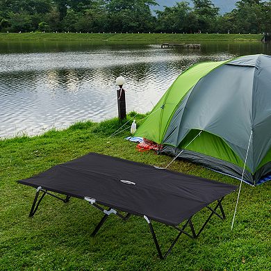 Outdoor Double Camping Cot Foldable Bed W/ Portable Travel Bag, 300 Lbs.