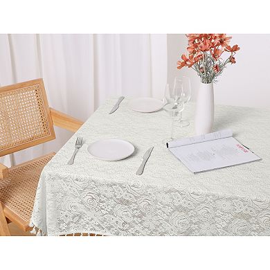 Rectangle Tablecloth Table Cloth With Tassels Wrinkle Free Table Cover Kitchen Dinner Party 53"x63"