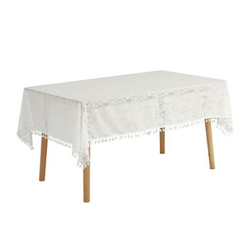 Rectangle Tablecloth Table Cloth With Tassels Wrinkle Free Table Cover Kitchen Dinner Party 53"x63"