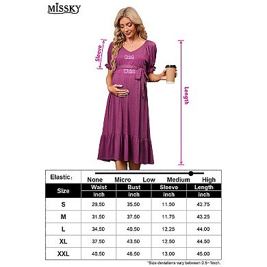 Maternity Dress Crewneck V Neck Short Sleeves Midi Dresses For Pregnant Woman