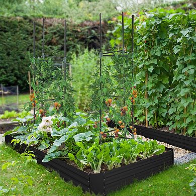 Outsunny Steel Raised Garden Bed With Support Rod, Tomato Cages