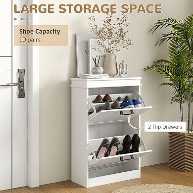 Homcom Modern Shoe Cabinet With 2 Flip Drawers For 10 Pairs Of Shoes