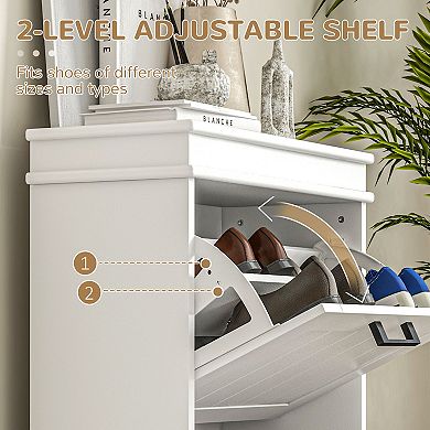 Homcom Modern Shoe Cabinet With 2 Flip Drawers For 10 Pairs Of Shoes