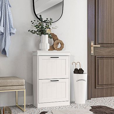 Homcom Modern Shoe Cabinet With 2 Flip Drawers For 10 Pairs Of Shoes