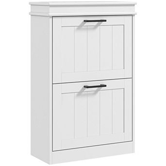 Homcom Modern Shoe Cabinet With 2 Flip Drawers For 10 Pairs Of Shoes