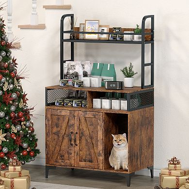 Cat Litter Box Enclosure with Shelf Storage, Hidden Litter Box Furniture