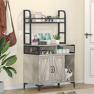 Cat Litter Box Enclosure with Shelf Storage, Hidden Litter Box Furniture