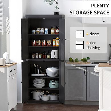 Homcom Modern Kitchen Pantry, 6-tier Cabinet Organizer W/ 4 Adjustable