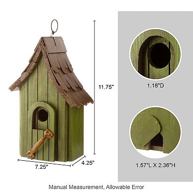 Glitzhome Green Hand Painted Garden Wood Birdhouse