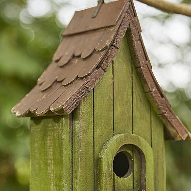 Glitzhome Green Hand Painted Garden Wood Birdhouse