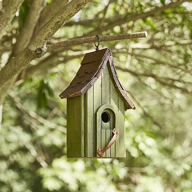 Glitzhome Green Hand Painted Garden Wood Birdhouse