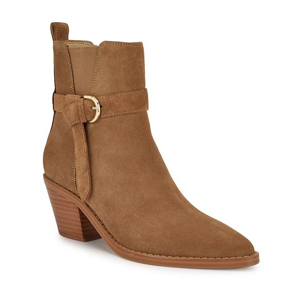 Nine West Lemone Women's Block Heel Dress Ankle Boots - Cognac Suede (6)