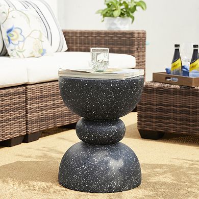 Glitzhome Outdoor Side Tables, Heavy Duty Patio Sturdy Faux Terrazzo Decorative Garden Stool