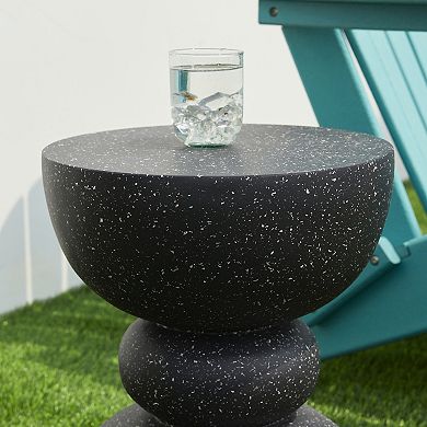 Glitzhome Outdoor Side Tables, Heavy Duty Patio Sturdy Faux Terrazzo Decorative Garden Stool