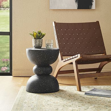 Glitzhome Outdoor Side Tables, Heavy Duty Patio Sturdy Faux Terrazzo Decorative Garden Stool