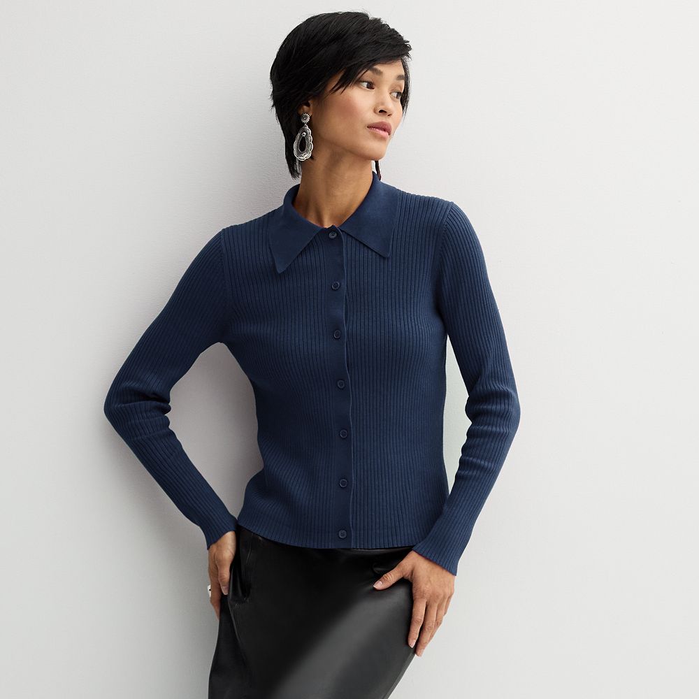 Women's Nine West Rib Button-Up Sweater Shirt