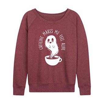 Women's Caffeine Makes Me Feel Alive Ghost French Terry Long Sleeve Tee