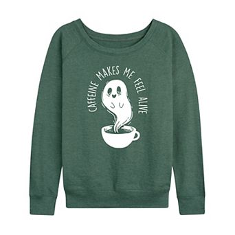 Women's Caffeine Makes Me Feel Alive Ghost French Terry Long Sleeve Tee