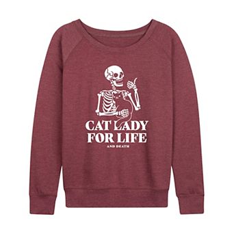 Women's Cat Lady For Life Skeleton French Terry Long Sleeve Tee