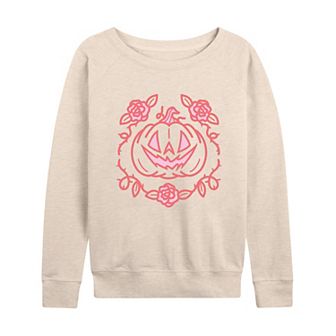 Women's Coquette Pumpkin Rose Halloween French Terry Long Sleeve Tee
