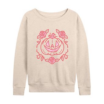 Women's Coquette Pumpkin Rose Halloween French Terry Long Sleeve Tee