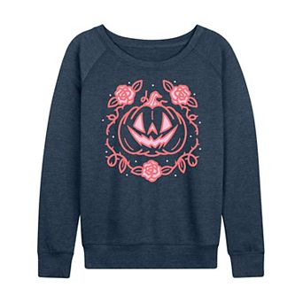 Women's Coquette Pumpkin Rose Halloween French Terry Long Sleeve Tee