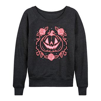 Women's Coquette Pumpkin Rose Halloween French Terry Long Sleeve Tee