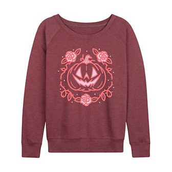 Women's Coquette Pumpkin Rose Halloween French Terry Long Sleeve Tee