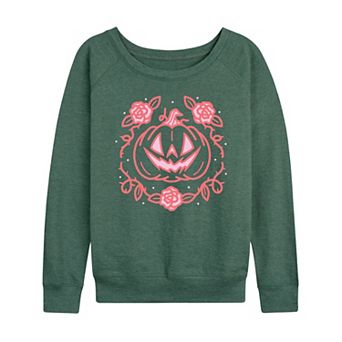 Women's Coquette Pumpkin Rose Halloween French Terry Long Sleeve Tee