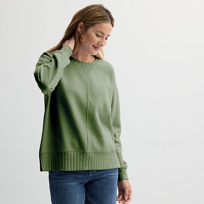 Petite Sonoma Goods For Life® Mixed Ribbed Crewneck Sweatshirt