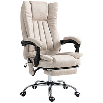 High Back Home Office Chair With 6 Point Massage, Heat And Footrest, Cream White