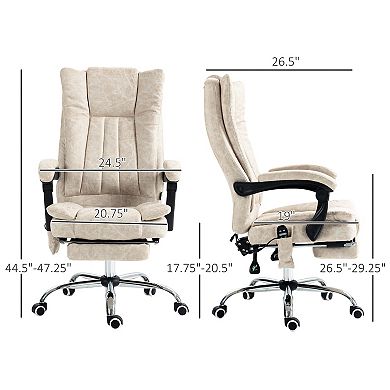 High Back Home Office Chair With 6 Point Massage, Heat And Footrest, Cream White