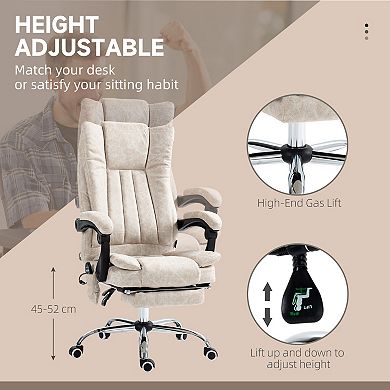 High Back Home Office Chair With 6 Point Massage, Heat And Footrest, Cream White