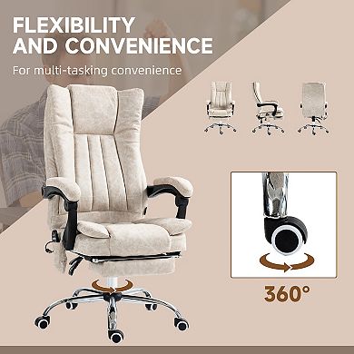 High Back Home Office Chair With 6 Point Massage, Heat And Footrest, Cream White