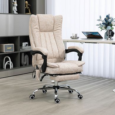High Back Home Office Chair With 6 Point Massage, Heat And Footrest, Cream White