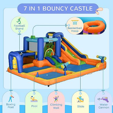 Outsunny 7 In 1 Kids Inflatable Bounce House With Blower For 3-8 Years Old