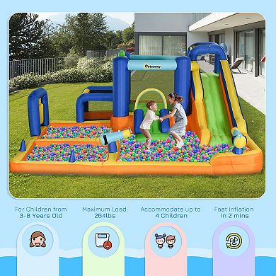 Outsunny 7 In 1 Kids Inflatable Bounce House With Blower For 3-8 Years Old