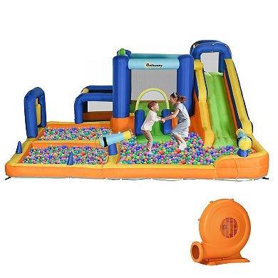 Outsunny 7 In 1 Kids Inflatable Bounce House With Blower For 3-8 Years Old
