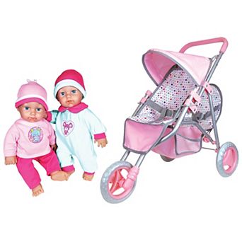 Lissi Twin Baby Dolls with Twin Jogger Stroller